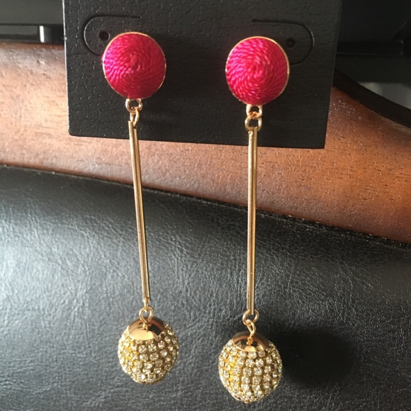 Steve Madden Pave Ball Pink & Gold Drop earrings - Picture 1 of 2